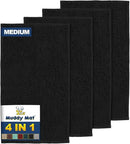 Muddy Mat® 4-Piece Black Medium 30"X19" AS-SEEN-ON-TV Highly Absorbent Microfiber Door Mat, Bath Mat and Pet Rug, Non Slip Thick Washable, Soft Chenille for Kitchen Bathroom Bedroom Indoor and Outdoor by CozyNest Decor