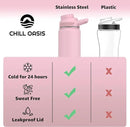 Chill Oasis Water Bottle | Compatible With Popular Flavor Cartridges | BPA Free, Leak Proof, Double-Walled Vacuum Insulated Stainless Steel, and Dishwasher Safe | Cold for 24 Hours (Pink, 12oz) by CozyNest Decor