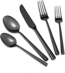 Hand Forged Stainless Steel Flatware Set Silverware Set Cutlery Set Hexagon Handle Black Mirror Finished 20 Pieces Service for 4 by CozyNest Decor