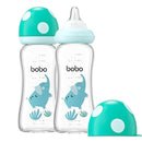 YOHKOH Natural Glass Baby Bottle with Natural Response Nipple, Newborn Anti-Colic Baby Bottles, Wide Neck Mushroom Cap Baby Bottle, Clear (8.8ounce (Pack of 2), Blue2) by TinyTreasures Baby Boutique
