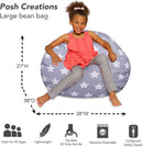 Posh Creations Bean Bag Chair for Kids, Teens, and Adults Includes Removable and Machine Washable Cover, Canvas White Stars on Gray, 38in - Large by TinyTreasures Baby Boutique