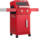 Monument Grills 2-Burner Stainless Steel Liquid Propane Gas Patio Garden Barbecue Grill with Clearview® Lid, Knob Control and Two Foldable Shelves Mesa200R, Red
