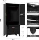 71'' Farmhouse Metal Wardrobe Cabinet with Hanging Rod, 2 Barn Door Wardrobe Closet with Adjustable Shelves,2 Drawer,for Dining Room,Bedroom,Living Room, Cloak Room,Office (Black) by CozyNest Decor