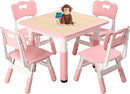 FUNLIO Kids Table and 4 Chairs Set, Height Adjustable Toddler Table and Chair Set for Ages 3-8, Easy to Wipe Arts & Crafts Table, for Classrooms/Daycares/Homes, CPC & CE Approved (5-Piece Set) - Pink by CozyNest Decor