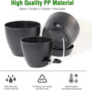 10/9/8 inch Self Watering Pots, Set of 3 Plastic Planters with Mesh Drainage Holes and Deep Reservoir for Indoor Outdoor Garden Plants and Flowers, Black by GreenHaven Gardens