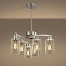 6-Light Brushed Nickel Chandeliers for Dining Room Light Fixtures Over Table, Adjustable Height Hanging Industrial Pendant Lighting for Kitchen Island Bedroom, Clear Glass Shade by CozyNest Decor