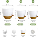 Large Self Watering Pots, 12/10/9 Plastic Planters with High Drainage Holes and Deep Reservoir for Indoor Outdoor Garden Plants and Flowers, White with Brown by GreenHaven Gardens