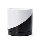 D'vine Dev 8.2 Inch Ceramic Planter Pot with Drainage Hole and Saucer, Indoor Cylinder Round Planter Pot, Oblique Monochrome Black and White, 94-O-D-K by GreenHaven Gardens