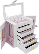 AKOZLIN Extra Large 6-Tier Jewelry Box Organizer with Mirror, 5 Drawers Leather Jewelry Storage Case for Women Girls Ring Necklace Earring Bracelet White by TinyTreasures Baby Boutique