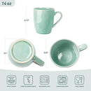 famiware Aurora Coffee Mugs, 14oz Mug Set of 4, Stoneware Mug, Cups for Kitchen, Cappuccino, Latte, Reactive Glaze, Microwave Safe, Scractch-resistant, Mint Green by CozyNest Decor