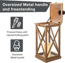 Glitzhome Mondern Farmhouse Wood Metal Lanterns Decorative Hanging Candle Lanterns Set of 2, Natural (No Glass) by CozyNest Decor