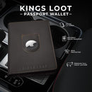 Kings Loot Passport Holder Wallet | RFID Blocking Leather Travel Wallet with Built-in Airtag Holder | Holds 1-6 Cards & Passport | Easy Pull Tab | Travel Wallets (Truffle) by TinyTreasures Baby Boutique