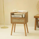 MaxSmeo Mid Century Modern Nightstand with Charging Station, Bedside Tables with Rattan Drawer, Small Wood Nightstand Side Table for Living Room,Bedroom (Brown) by CozyNest Decor