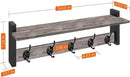 Homode Wall Hooks With Shelf, 24 Inch Coat Rack Wall Mount for Entryway, Clothes, Backpack, Key, Purse - Floating Shelf Hanging in Bathroom, Bedroom, Hallway, Rustic Grey by CozyNest Decor