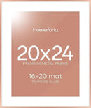 Homeforia 20x24 Frame Rose Gold, High End Metal 20x24 Poster Frames with Mat 16x20 inch Photo, 20 x 24 Rose Gold Picture Frame Matted to 16 by 20 Print, 24x20 Frame, Tempered Glass, Wall Kit, Set of 1 by CozyNest Decor