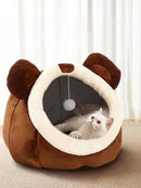 Cat Beds for Indoor Cats - Cat Bed Cave with Removable Washable Cushioned Pillow, Soft Plush Premium Cotton No Deformation Pet Bed, Roomy Bear Cat House Design, Multiple Sizes-L by CozyNest Decor