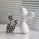 Vilead Resin Balloon Dog Statue with Checkered Pattern,Modern Home Decoration Trendy Animal Art Ornaments,Collection Figurine Bedroom Living Room Office Desktop Sculpture