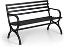 PHI VILLA Outdoor Garden Bench, 48” Long Metal Steel Bench with Backrest and Armrests, Modern Slatted Design for Patio, Lawn, Yard, Porch - Black by GreenHaven Gardens