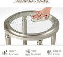 COSIEST Round Side Table, End Table Glass with Wood Frame, Champagne Gold Bedside Table with Modern Style for Living Room, Balcony, Bedroom by CozyNest Decor