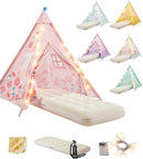 6 Pack Teepee Tent for Kids with Inflatable Airbed, Light, Toddler Tent Children Room Tents, Slumber Party Sleepover Tents, Indoor Outdoor Kids Playtent Playhouse for Girls & Boys by TinyTreasures Baby Boutique
