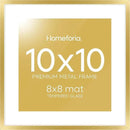 Homeforia Square 10x10 Gold Frame, High End Metal 10 by 10 Picture Frames with Mat 8 x 8, 10by10 Thin Poster Frame Matted to 8x8 inch Photo, Wall or Tabletop Frames, Tempered Glass, Wall Kit, Set of 1 by CozyNest Decor