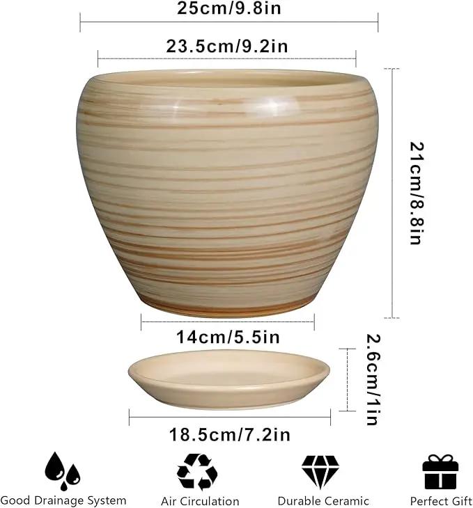 Ceramic Pot for Plant 10 Inch - Planter for Outdoor Plants Indoor Plant Pot with Drainage Hole Large Planter Round Flower Pot for House Patio Garden Yellow, photo 3 of 7