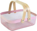 Metal Mesh Steel Basket, Storage Organizer Basket Garden Harvest Basket Multi-functional Kitchen Fruit Baskets Bin with Wooden Handle for Bathroom Picnic Shopping Decor Cabinet Home, Pink by GreenHaven Gardens