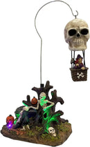 Animated Skull Balloon Ride Halloween Figurine | Spooky Town Collection Accessories with Multi-Color LED, Motion and Sound | 14.13 Inch by CozyNest Decor