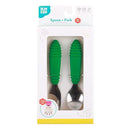 Bumkins Toddler Utensils, Kids Size Fork and Spoon Set, Silicone and Stainless-Steel Training Silverware, Fork / Spork for Self-Feeding, Children Hold Learning to Eat, 18 Months Up, Jade Green by TinyTreasures Baby Boutique
