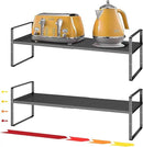 16.5~27.1" Expandable Shelf Organizer, 2Pack 8.1" Wide Stackable Cabinet Shelf Organizers, Black Metal Sturdy Kitchen Counter Storage for Countertop, Adjustable Height Spice Rack by CozyNest Decor