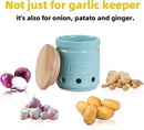 Large Garlic Keeper with Wooden Lid, Ceramic Garlic Holder Storage, Garlic Container for Kitchen, Garlic Saver to Keep Your Garlic Cloves Fresh Longer 4.5-Inch, Turquoise by CozyNest Decor