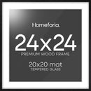 Homeforia 24x24 Black Wood Frame, High End Oak 24 x 24 Square Picture Frames with Mat 20 by 20 inches Photo, 24by24 Black Wooden Poster Frames Matted to 20x20 Print, Tempered Glass, Wall Kit, Set of 1 by CozyNest Decor