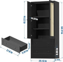 64.2" Tall Rattan Black Kitchen Pantry, Storage Cabinet with Doors and Drawers, Freestanding Wooden Organizer for Kitchen, Dining Room by CozyNest Decor