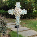 38Inch Solar Cross Garden Lights Outdoor Decorative - Solar Metal&Glass Cross White Hydrangea Flower Stake Lights- Waterproof 20 Warm White LED for Remembrance Gifts & Sympathy Gifts. by GreenHaven Gardens