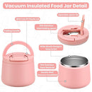 14oz Insulated Vacuum Food Jar with Buckle Lid,Soup Thermo for Hot Food Kids,Wide Mouth Leakproof Stainless Steel Lunch Container with Spoon-Pink by TinyTreasures Baby Boutique
