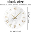 Round Marble Battery Wall Clock Modern 14 Inch White Minimalist Wall Clock for Kitchen Quartz Glass Slient Clock for Wall by CozyNest Decor