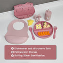 Silicone Baby Feeding Set, Baby Led Weaning Supplies, Baby Spoons Suction Divided Plate Bib Cup, First Stage Solid Food Eating Utensils - 6+ Months(Pink-Red) by TinyTreasures Baby Boutique