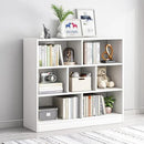 IOTXY Open Shelf Low Bookcase - Wooden 3-Tier Floor Standing Display Cabinet Organizer with Base, 7 Cubes Short Horizontal Bookshelf in Warm White by CozyNest Decor