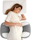 Momcozy Plus W Shaped Pregnancy Pillow for Sleeping, Adjustable Maternity Pillow for Side Sleepers, Portable Wedge Belly Support, Compact Design for Back Belly and HIPS, Grey and White by TinyTreasures Baby Boutique