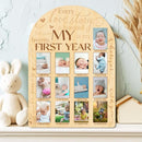 ORIGACH My First Year Baby Growth Photo Display Wood Board - 12 Months Newborn Milestones Photo Board - Neutral Baby Keepsake Board 1st Birthday Party Nursery Decor New Mom Gift - Sentiment Words by TinyTreasures Baby Boutique
