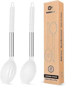 Pack of 2 Large Silicone Cooking Spoons,Non Stick Solid Basting Spoon,Heat-Resistant Kitchen Utensils for Mixing,Serving,Draining,Stirring (WHITE) by CozyNest Decor
