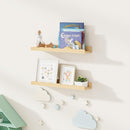 Fun Memories Picture Ledge Shelf for Wall, 24 inch Pine Wood Nursery Book Shelves Set of 2- Wall Book Shelves for Kids Room, Home Decor - Kitchen Spice-Natural. by TinyTreasures Baby Boutique