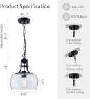 WUZUPS Chandelier Rustic Farmhouse Industrial Round Ceiling Pendant LED Light Fixture with Clear Glass Shades for Dining Room Kitchen Island Foyer Entryway, H 13" x W 10", E26 Base, Black by CozyNest Decor
