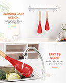 Multifunction Spatula Spoon for Nonstick Cookwares, Great for Cooking and Serving, Sturdy BPA-Free Matte Silicone, Wood Handle Spatula for Mixing, Scoop, and Scrape, Red(2 pack,11.4" & 13.4") by CozyNest Decor