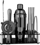 14-Piece Cocktail Shaker Set Bartender Kit with Black Stand, Bar Tool Set for Drink Mixing Bartending Kit Bar Sets Accessories: 750ml(25oz) Shaker, Jigger, Muddler, Cocktail Recipes (Black) by CozyNest Decor