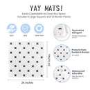 Yay Mats Stylish Extra Large Baby Play Mat. Soft, Thick, Non-Toxic Foam Covers 6 ft x 4 ft. Expandable Tiles with Edges Infants and Kids Playmat Tummy Time Mat (Brooklyn Cross White) by TinyTreasures Baby Boutique