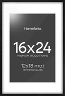 Homeforia 16x24 Black Wood Frame, High End Oak 16x24 Picture Frames with Mat 12x18 Photo, 16 x 24 Wooden Poster Frame Matted to 12 by 18 Print, 24x16 Hanging Frames, Tempered Glass, Wall Kit, Set of 1 by CozyNest Decor