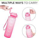 32oz Motivational Water Bottles with Time Marker & Fruit Strainer, Transparent Gradient Color Water Bottle with Times to Drink, Leakproof & BPA Free, Reusable Bottle with Strap (No Straw) by CozyNest Decor