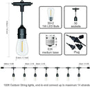 Outdoor String Lights LED 100FT Commercial Grade Heavy Duty Light String Lights with 30 Sockets 32 Shatterproof Plastic Bulbs Include 2 Spare S14 Dimmable Edison Bulbs Patio Market Cafe Light by GreenHaven Gardens
