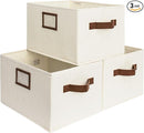 StorageWorks Storage Baskets for Shelves, Foldable Fabric Closet Storage Bins with PU Handles, Fabric Storage Bins Clothes Organizer, Ivory White, 3-Pack, Large by TinyTreasures Baby Boutique